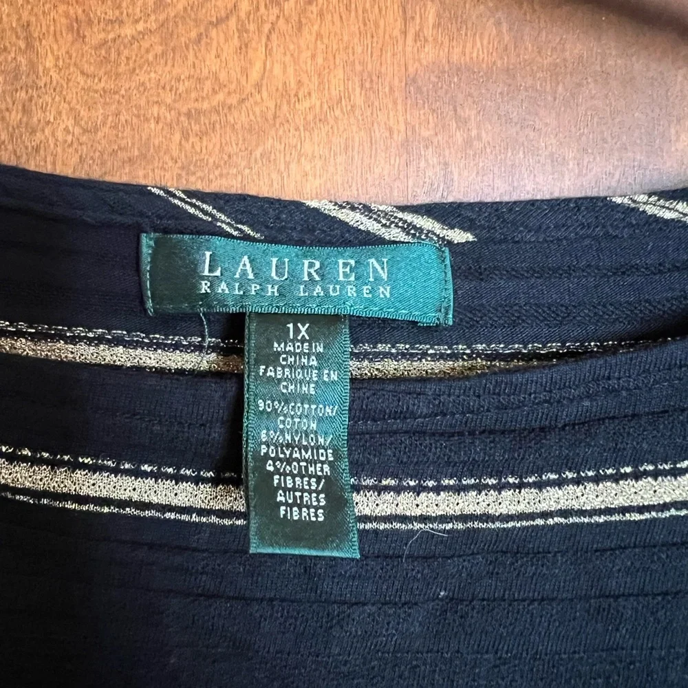 Ralph Lauren Black and Sparkly Gold Striped Long Sleeve Top - Picture 3 of 4